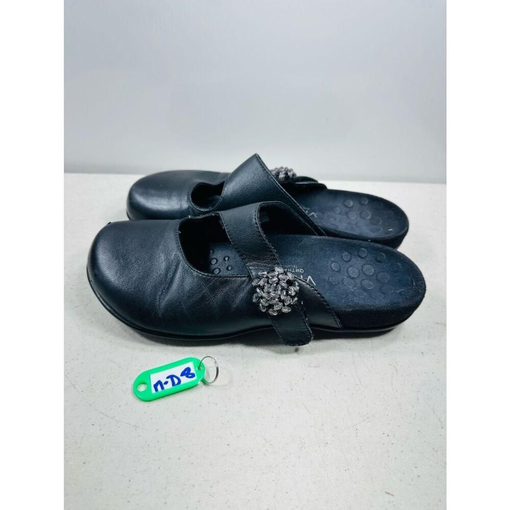 Vionic Joan Black Mary Jane Mule Shoes. Arch Support. Rhinestone. Size 8